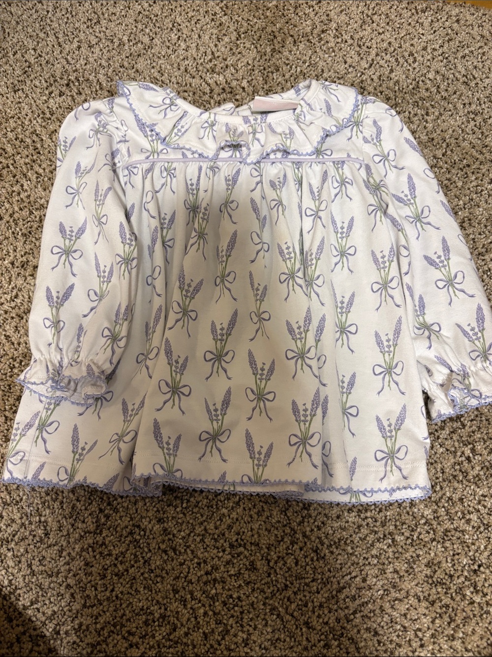White Girls Blouse with Lavender Bouquet Print